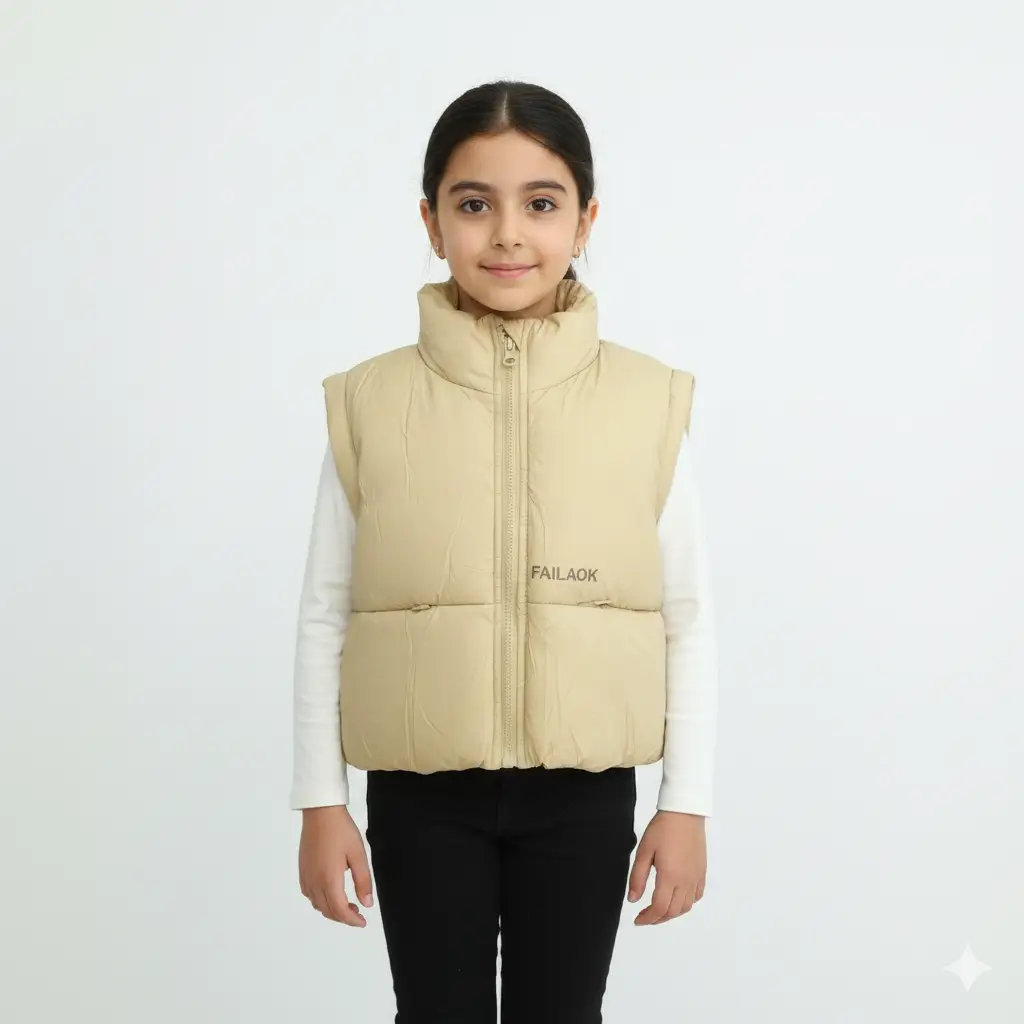 KG0019 پافر نیم تنه کرمی دخترانه وارداتی - Image 1
