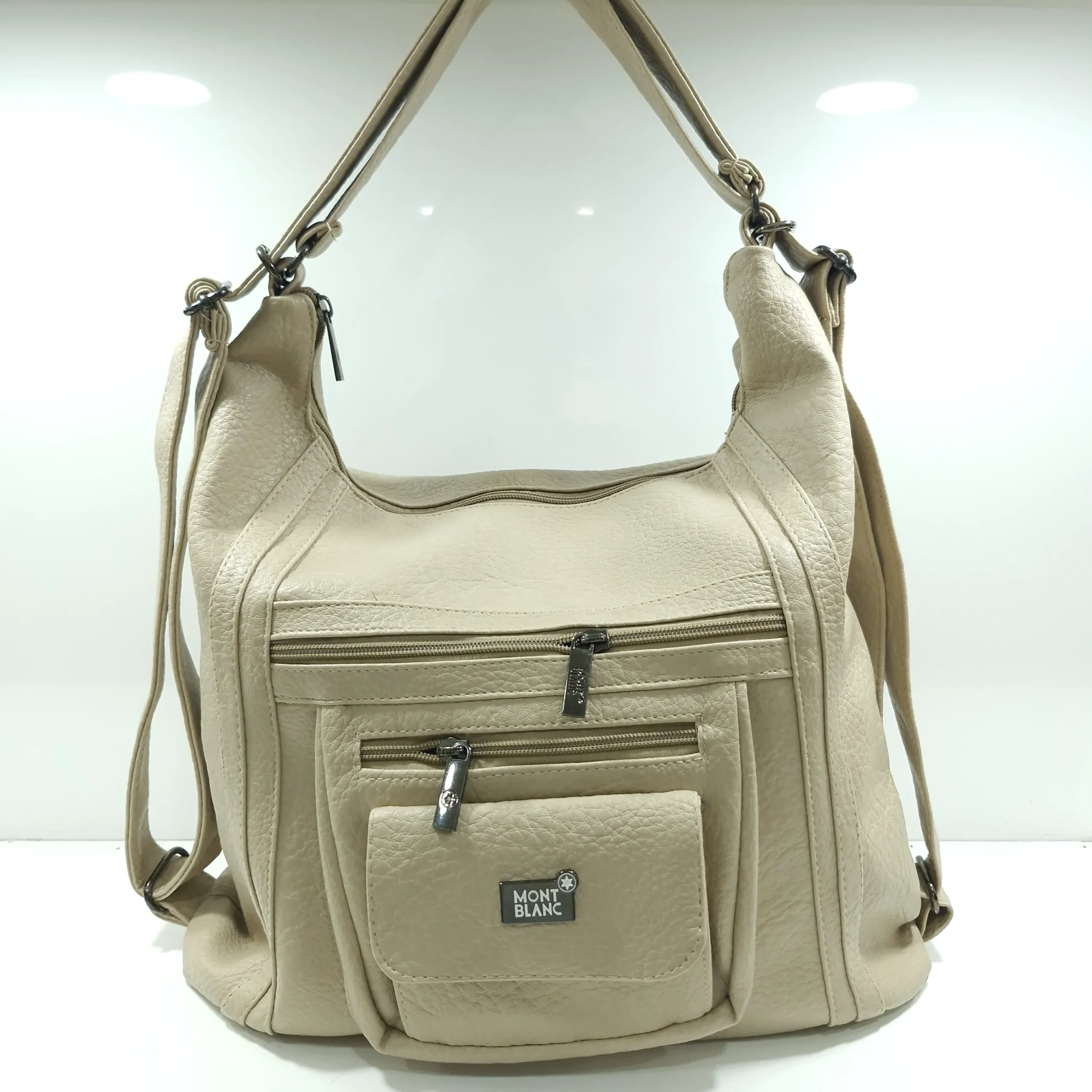 WB0062 کیف شانه ای MONT BLANC با قابلیت کوله شدن کرمی - Image 1
