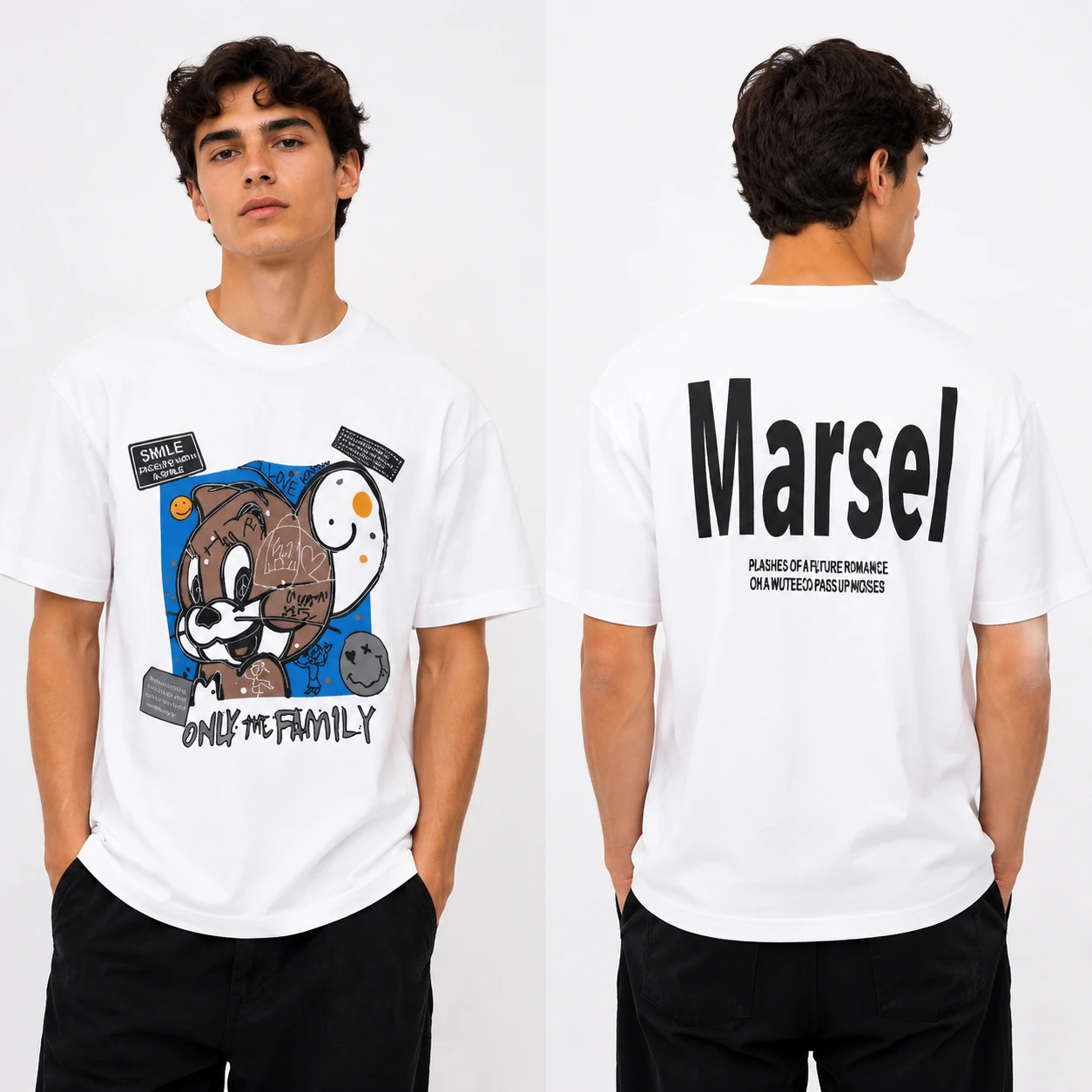 MS0001 تیشرت بلند مردانه کبریتی سفید طرح جری (Marsel) وارداتی - Image 1