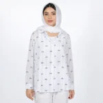 شومیز شاین شیشه ای دوتیکه کراپ دار (سفید،طرح alo)وارداتی