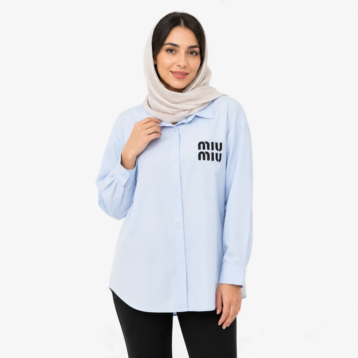 WD0031 مانتو نخی زنانه طرح MIUMIU یقه انگلیسی آبی آسمانی وارداتی - Image 1