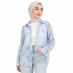 شومیز شاین شیشه ای دوتیکه کراپ دار (آبی،طرح پروانه)وارداتی