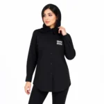 مانتو نخی زنانه طرح MIUMIU  یقه انگلیسی مشکی وارداتی