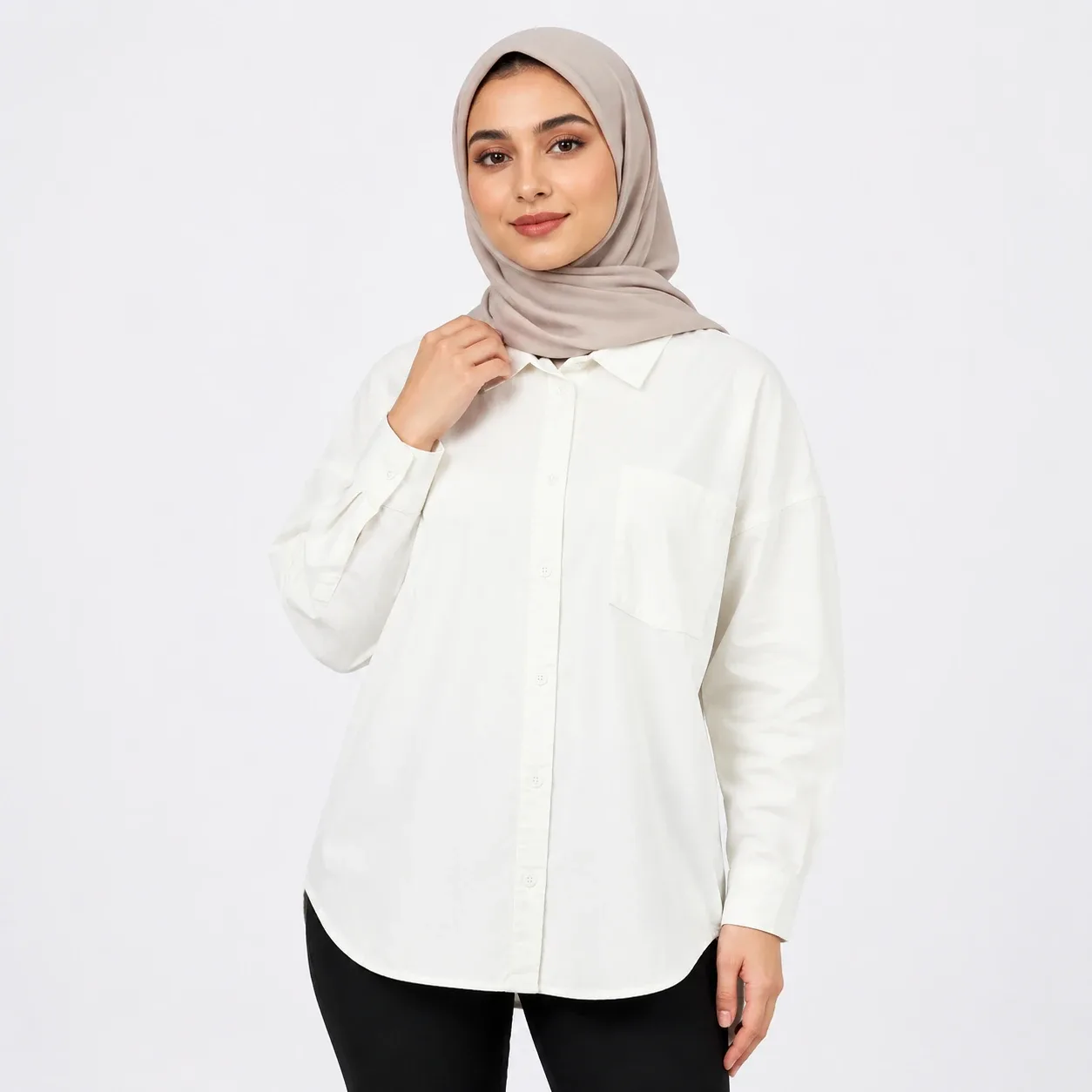 WD0048 مانتو نخی زنانه مدل رنگین کمان جیب دار آستین بلند سفید - Image 1