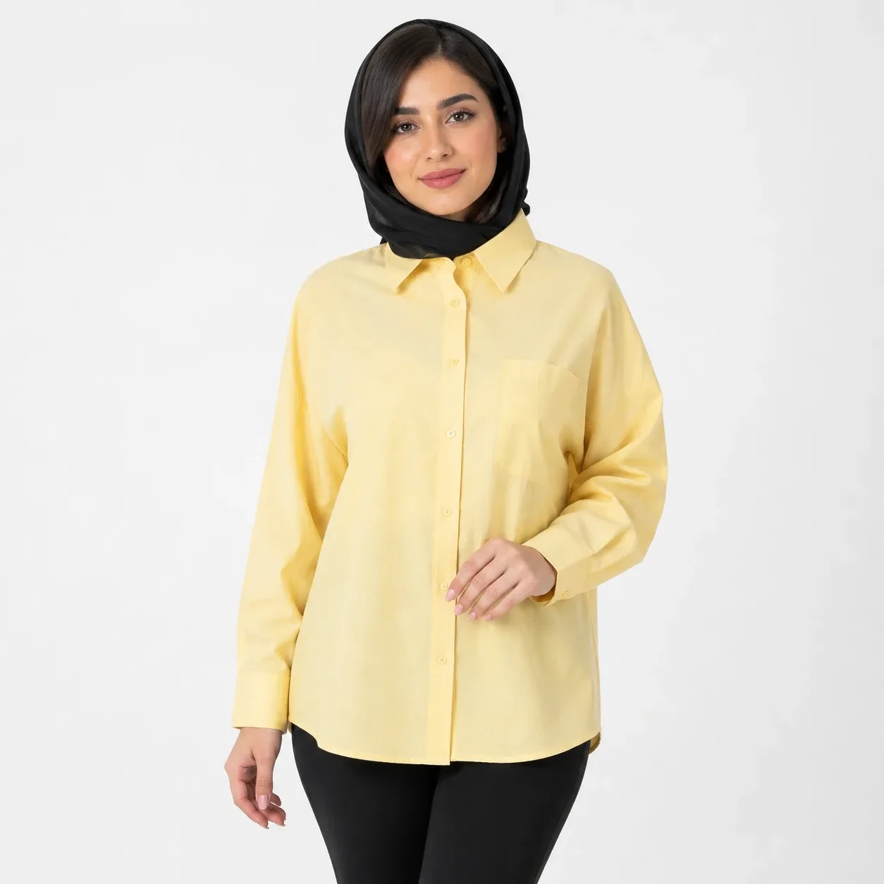 WD0049 مانتو نخی زنانه مدل رنگین کمان جیب دار آستین بلند زرد - Image 1
