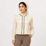 شومیز زنانه پفکی سر شانه توری سفید وارداتی