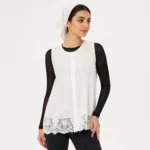 کراپ آستین حلقه ای گیپوری وارداتی سفید