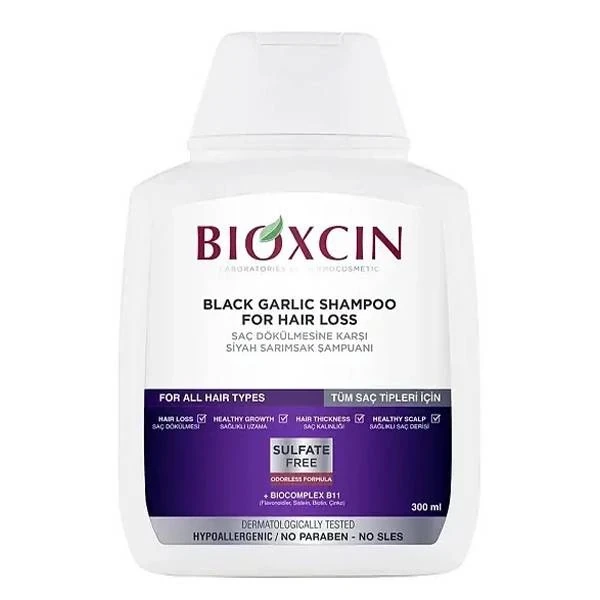 1-2 شامپو ضد ریزش و تقویتکننده بایوکسین حاوی عصاره سیر سیاه (فاقد سولفات) | Bioxcin Black Garlic Anti-Hair Loss & Strengthening Shampoo - Image 1