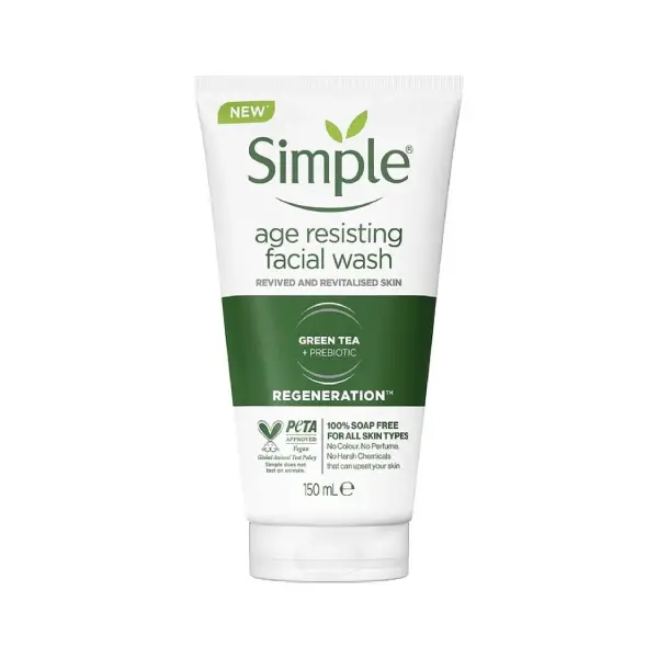 Simple-Anti-Aging-Green-Tea-Facial-Wash-Gel-01 ژل شستشوی صورت ضدپیری حاوی عصاره چای سبز سیمپل مدل Simple Anti-Aging Green Tea Facial Wash Gel - Image 1
