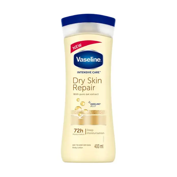 Vaseline-Dry-Skin-Repair-Body-Lotion لوسیون بدن ترمیمکننده و آبرسان قوی وازلین مدل Vaseline Intensive Care Dry Skin Repair حاوی عصاره خالص جو دوسر - حجم ۴۰۰ میلیلیتر - Image 1